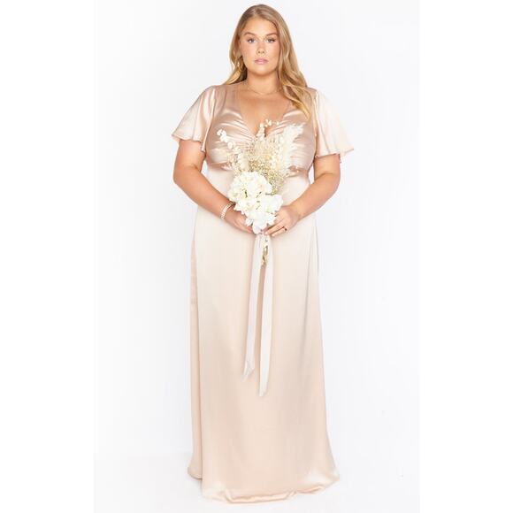 Show Me Your Mumu Rome Twist Gown Champagne Luxe Satin XXS NWT - Picture 3 of 7